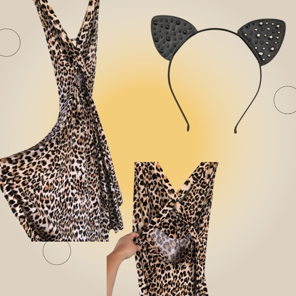 Leopard costume cat costume cheetah costume Halloween costume black studded ears